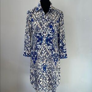 Blue and White Patterned Shirt Dress cabi xs like new